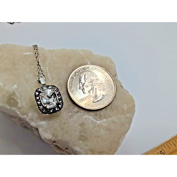 brighton swarovski necklace silver chain square pendant - Picture 6 of 8